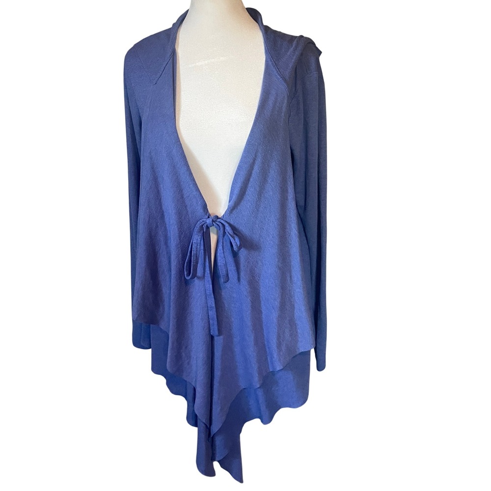 Womens Hooded Front Tie Waterfall Cardigan Sweater Medium Etherial Asymetrical‎